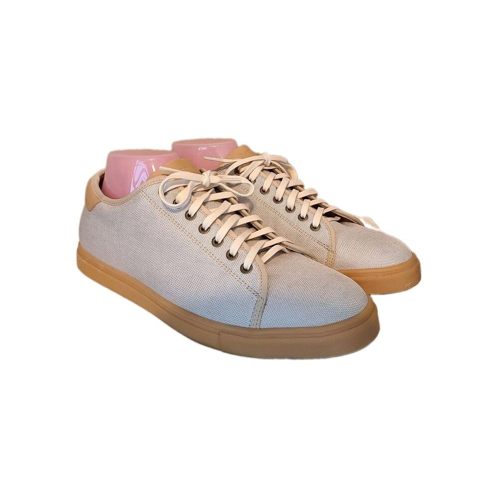 Patina Handmade Mens Canvas Leather Low Top Sneakers 9US 42EU Beige Gum Sole
